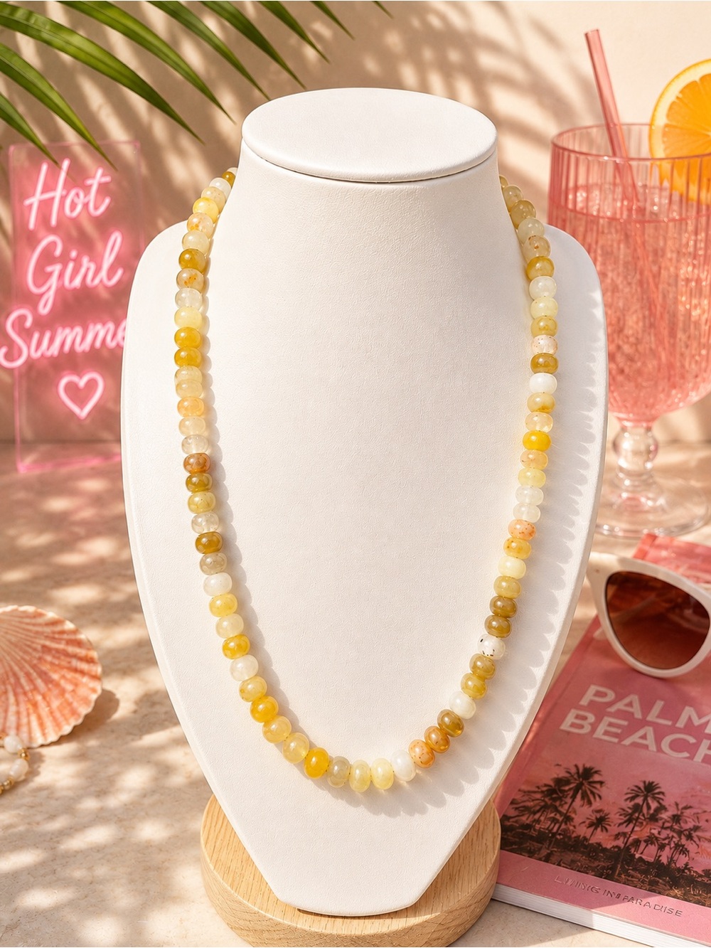 Source Unknown Yellow and Cream Beaded Necklace